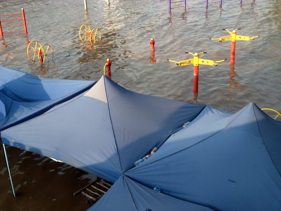 Public exercise park flooded on the Yellow River in Lanzhou China