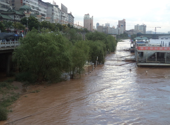 Summer flooding along the Yellow River in Lanzhou China
